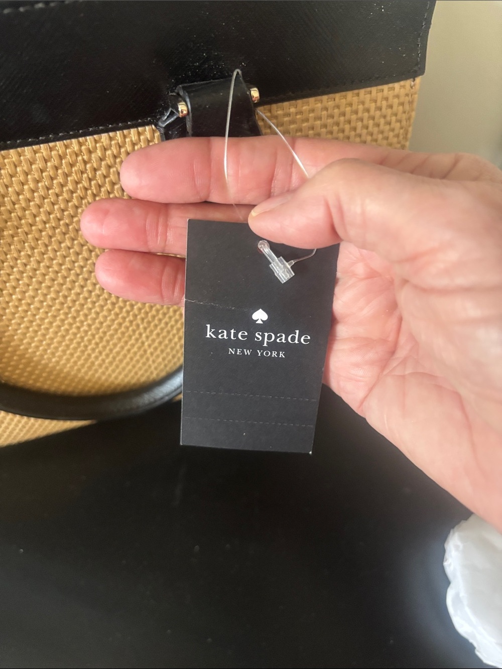 kate spade Black & Natural Straw Tote Satchel - Picture 5 of 7